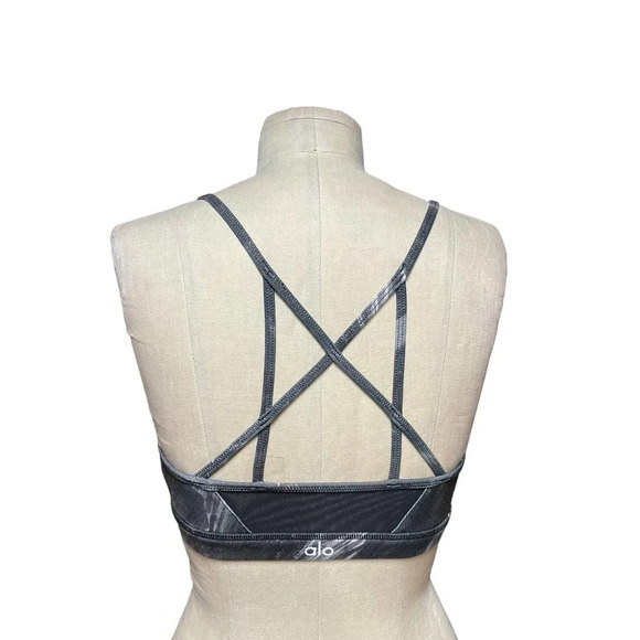 Alo Yoga Goddess Sports Bra Mesh Abstract Print Crisscross Gray Black Size Small - Picture 5 of 8
